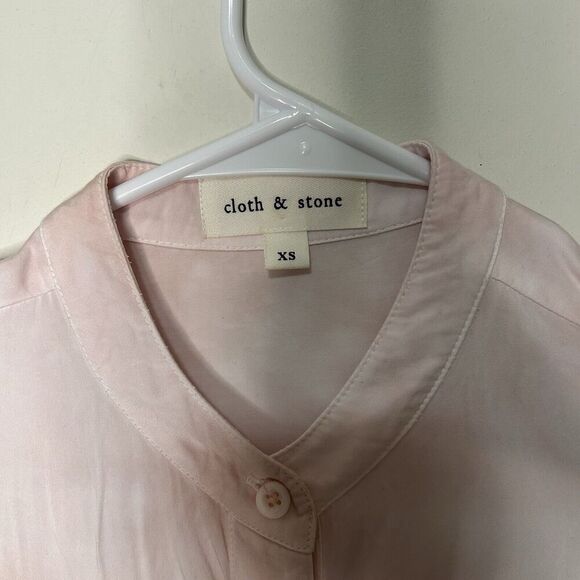 Cloth & Stone Shirt Dress Womens XS Banded Collar Curved Hem Button Front Pink - Picture 4 of 11
